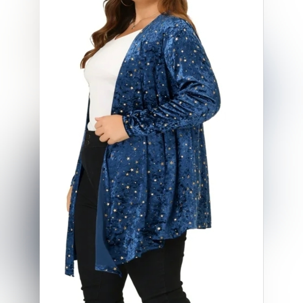 Agnes Orinda Women's Plus Size Long Sleeves Open Front Stars Velet Cardigan 4X